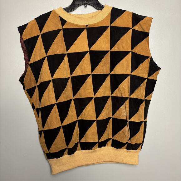 Vintage 60’s/70’s Two Tone Suede Tan Black Vest Large No Tag XL